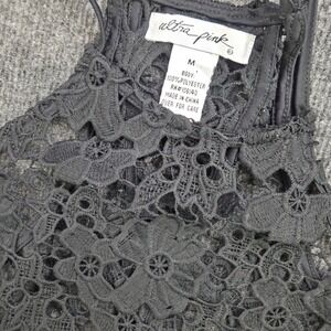 Ultra Pink Halter Top Womens M Black Polyester Lace Boho Fringe Summer Festival
